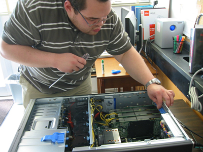 Chris Mauzey working on computer
